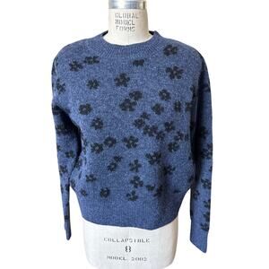 NWT Rielle Blue & Black Flowers Mock Neck Sweater Size Small